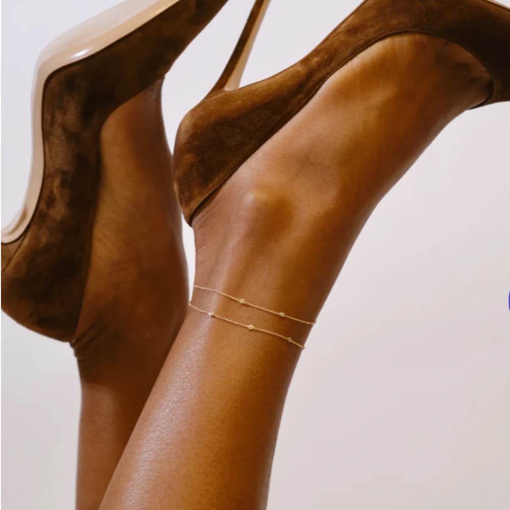 BYCHARI 14k Gold Anklet with Diamond Accents - Picture 2 of 5